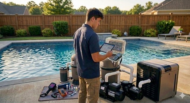 Pool Inspector inspecting pool equipement