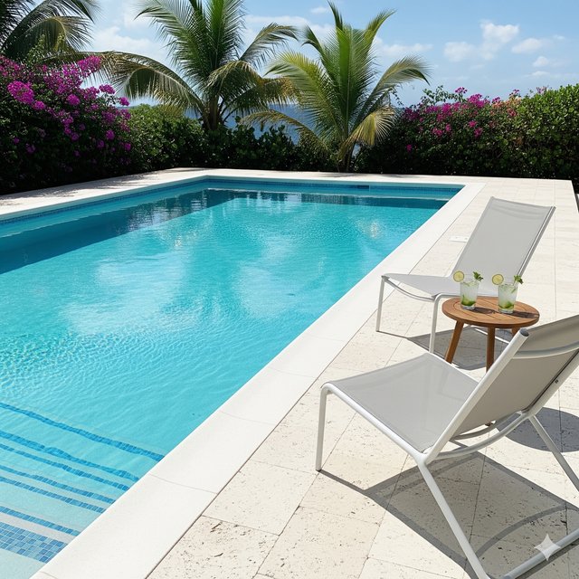 relaxing by the pool with a drink